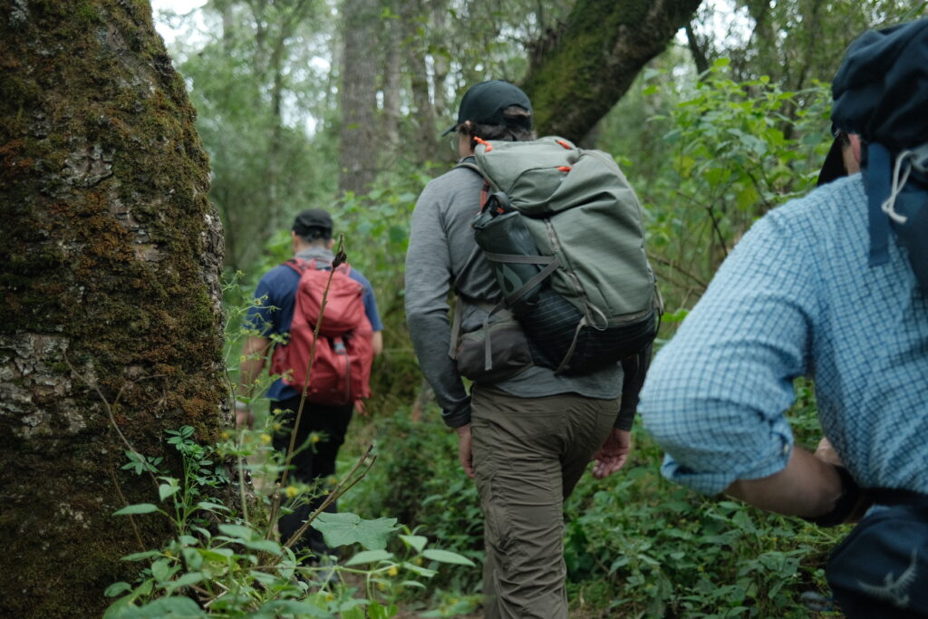 Group of men on guided adventure, discovering satisfaction through challenge.